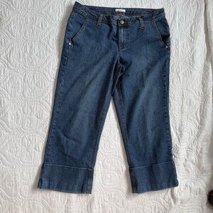 Cato Dark Blue Cropped Wide Cuffed Wide Leg Jeans Flap Pockets‎ Women's 12 EUC